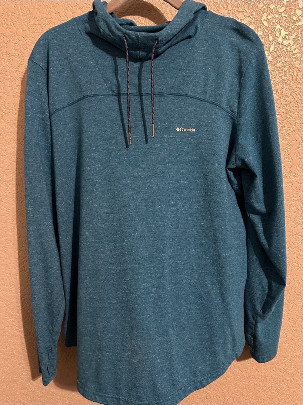 Columbia Teal Pullover Hoodie with Cowl Neck